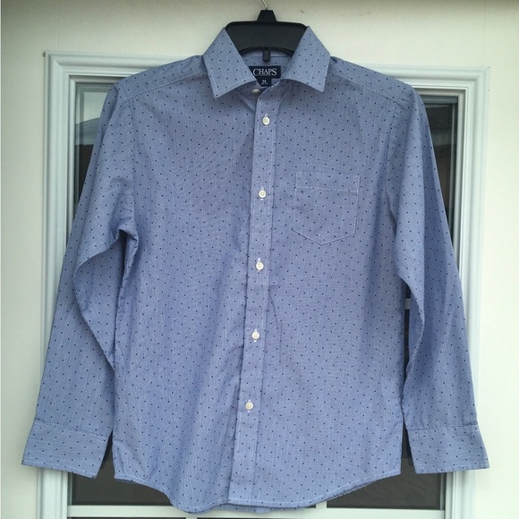 Blue Chaps Cotton Long Sleeve Button Down small lines and dots - Picture 1 of 9